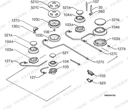 Взрыв-схема плиты (духовки) Zanussi ZGP982X - Схема узла Functional parts 267