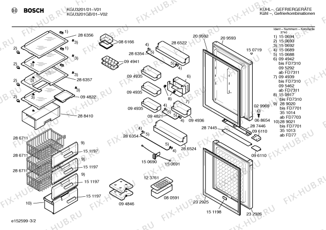 Схема №1 KGU3200GB с изображением Передняя панель для холодильника Bosch 00287655