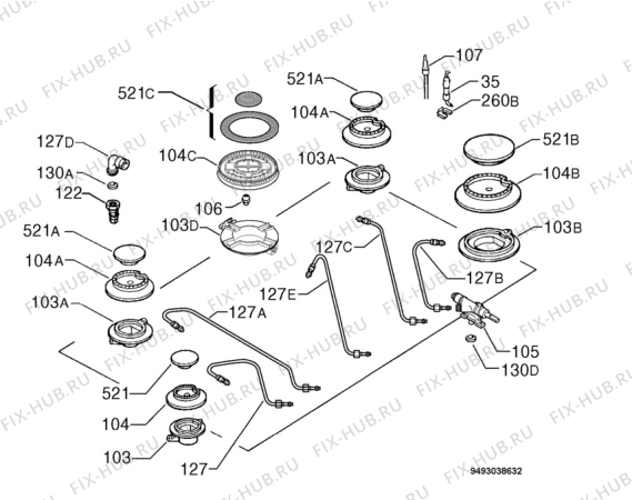 Взрыв-схема плиты (духовки) Electrolux EHG786X - Схема узла Functional parts 267