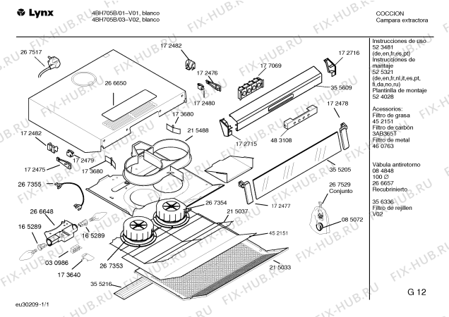 Схема №1 4BH705B с изображением Панель для вытяжки Bosch 00483108