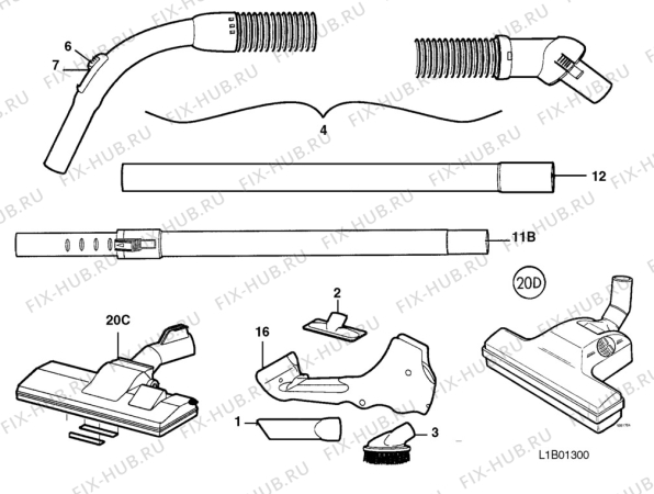 Взрыв-схема пылесоса Electrolux Z1190 - Схема узла L10 Hose B