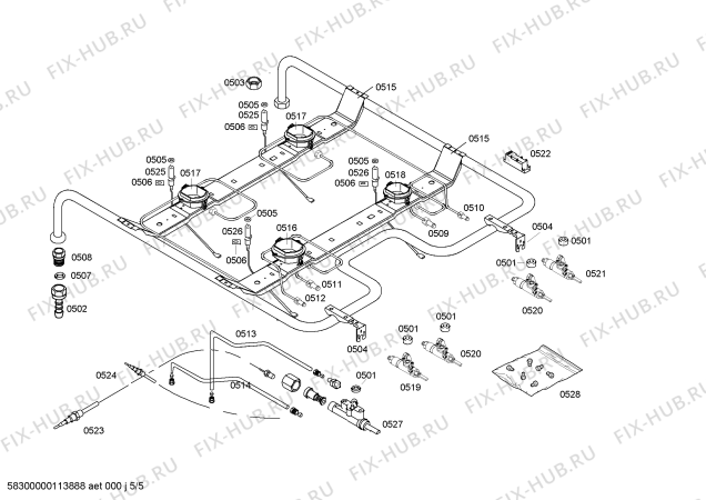 Взрыв-схема плиты (духовки) Bosch HSG222020E - Схема узла 05