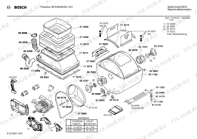 Взрыв-схема стиральной машины Bosch WOH5630, PRACTICA - Схема узла 05