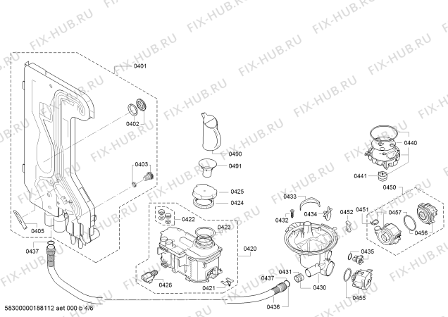 Взрыв-схема посудомоечной машины Bosch SMS53D08EU SilencePlus; Serie 4 - Схема узла 04