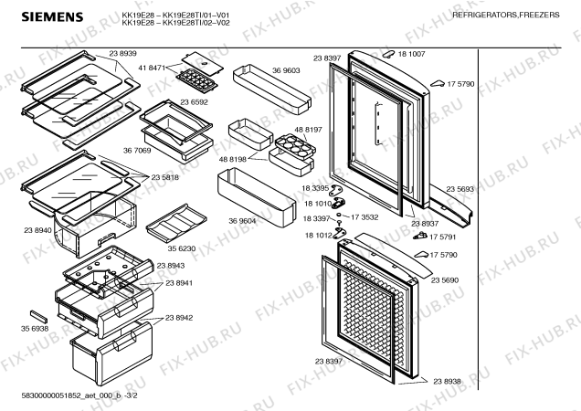 Схема №2 KK19E28TI с изображением Дверь для холодильника Siemens 00238937