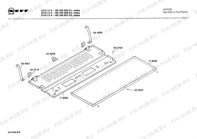 Взрыв-схема плиты (духовки) Neff 195306805 2316.13A - Схема узла 08