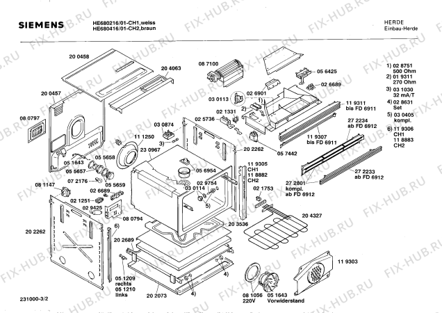 Взрыв-схема плиты (духовки) Siemens HE680216 - Схема узла 02