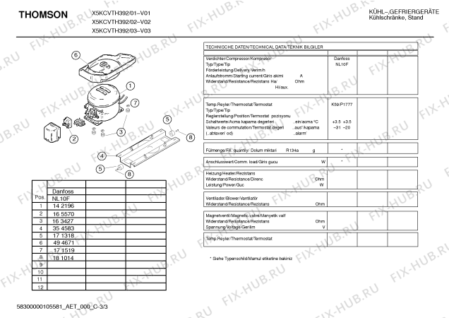 Взрыв-схема холодильника Thomson X5KCVTH392 - Схема узла 03