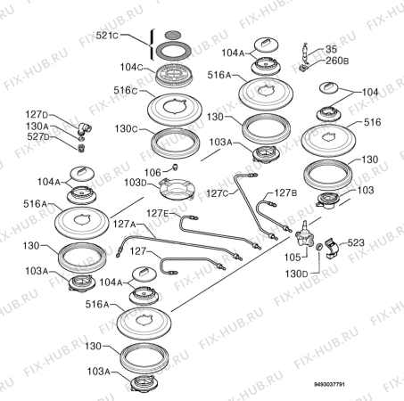 Взрыв-схема плиты (духовки) Zanussi ZGG784ICAR - Схема узла Functional parts 267