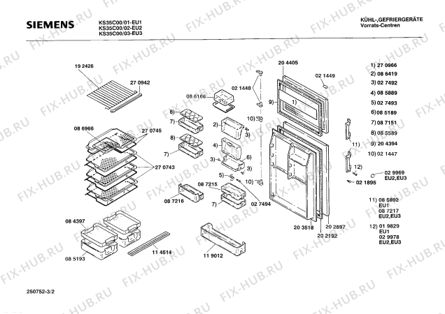 Схема №3 KS35C10 с изображением Панель для холодильной камеры Siemens 00087639