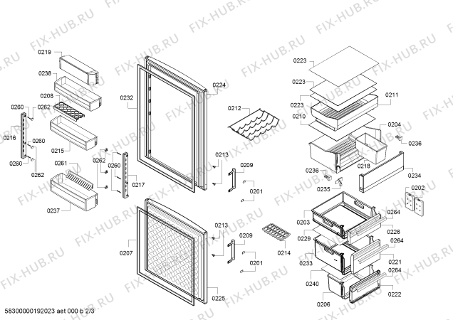 Схема №2 3KSP6865 с изображением Дверь морозильной камеры для холодильника Bosch 00774018