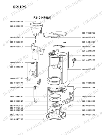 Взрыв-схема кофеварки (кофемашины) Krups F3101479(A) - Схема узла TP001640.9P2