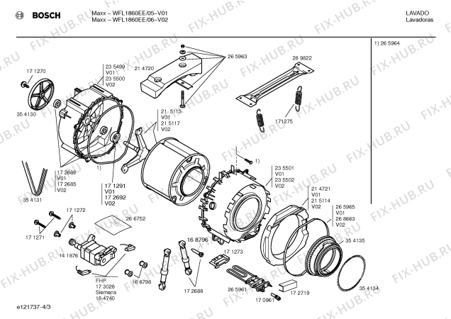 Взрыв-схема стиральной машины Bosch WFL1860EE Maxx WFL1860 - Схема узла 03