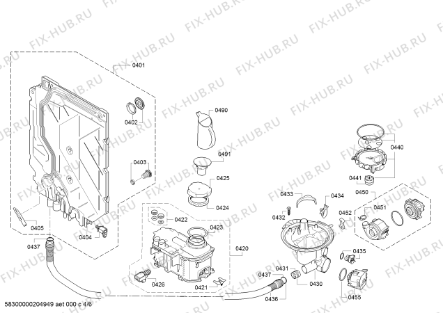 Взрыв-схема посудомоечной машины Siemens SN436S00EE - Схема узла 04