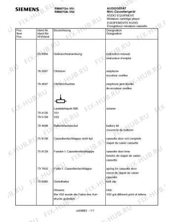 Схема №1 RM907G4 с изображением Потенциометр для звукотехники Siemens 00795199