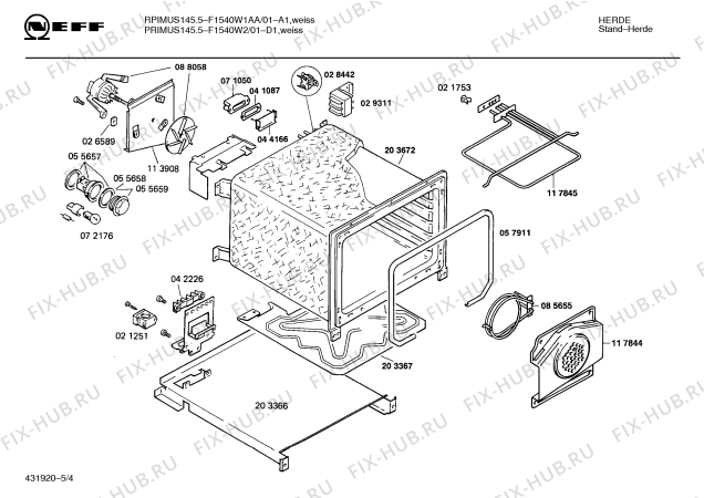 Взрыв-схема плиты (духовки) Neff F1540W2 PRIMUS 145.5 - Схема узла 04