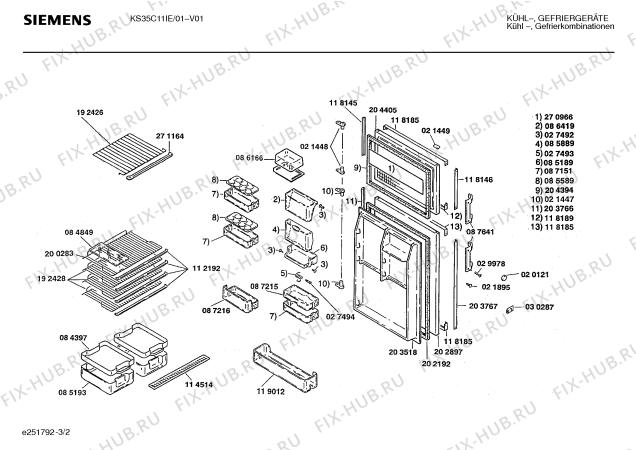 Взрыв-схема холодильника Siemens KS35C11IE - Схема узла 02