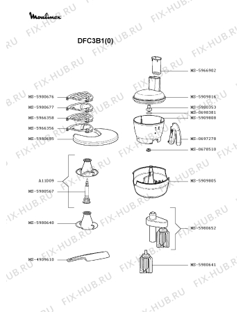 Схема №1 DFC3BE(0) с изображением Часть корпуса для электрокомбайна Moulinex MS-5909842