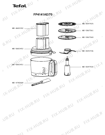 Взрыв-схема кухонного комбайна Tefal FP4141AE/70 - Схема узла RP003134.7P2