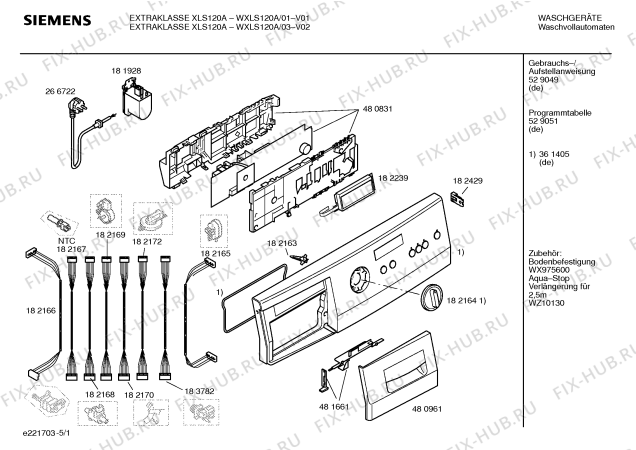 Схема №4 WXLS140A SIEMENS Extraklasse XLS140A с изображением Таблица программ для стиралки Siemens 00529051