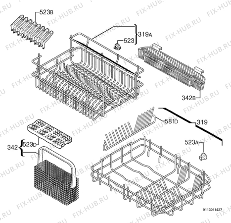Взрыв-схема посудомоечной машины Privileg 346018_10527 - Схема узла Basket 160