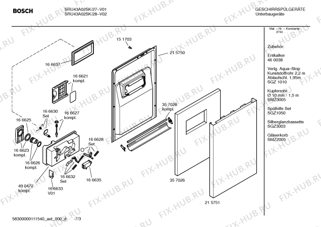 Схема №6 SRU43A02SK с изображением Краткая инструкция для посудомоечной машины Bosch 00587609
