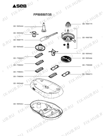Взрыв-схема кухонного комбайна Seb FP505507/35 - Схема узла 4P002732.8P2