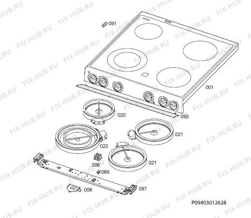 Взрыв-схема плиты (духовки) Electrolux EKC70118W - Схема узла Hob