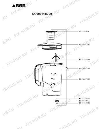 Взрыв-схема кухонного комбайна Seb DO203141/700 - Схема узла YP003531.4P3