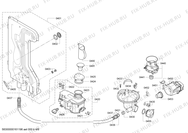 Взрыв-схема посудомоечной машины Bosch SHX5ER55UC, SilencePlus 46dBA - Схема узла 04