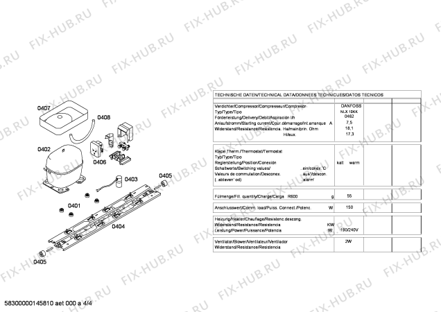 Взрыв-схема холодильника Bosch KDN40A58 - Схема узла 04