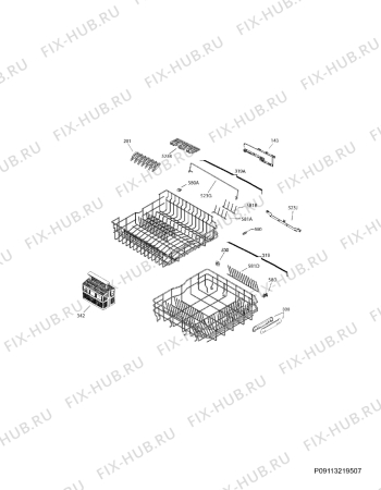 Взрыв-схема посудомоечной машины Ikea RENODLAD 80352036 - Схема узла Basket 160