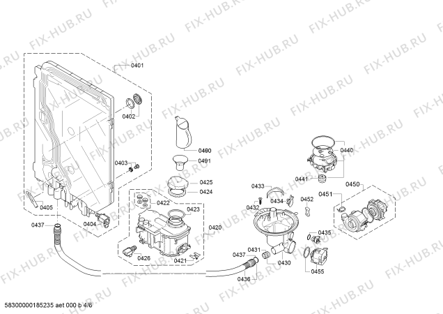 Взрыв-схема посудомоечной машины Siemens SN48M550EU, ExtraKlasse - Схема узла 04