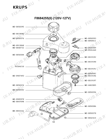 Взрыв-схема кофеварки (кофемашины) Krups F8684255(0) - Схема узла 8P001844.0P2