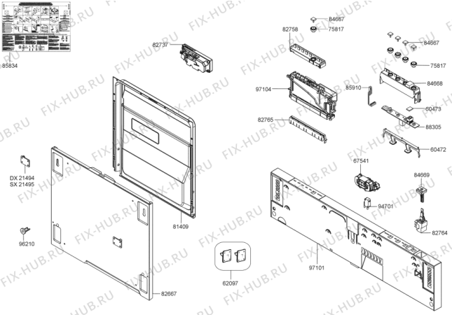 Схема №1 GV62324X (275588, PMS60I) с изображением Табло для посудомойки Gorenje 285938