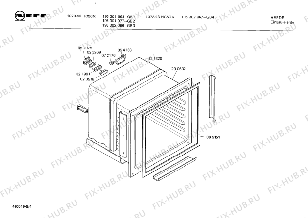 Взрыв-схема плиты (духовки) Neff 195302066 1078.43HCSGX - Схема узла 04