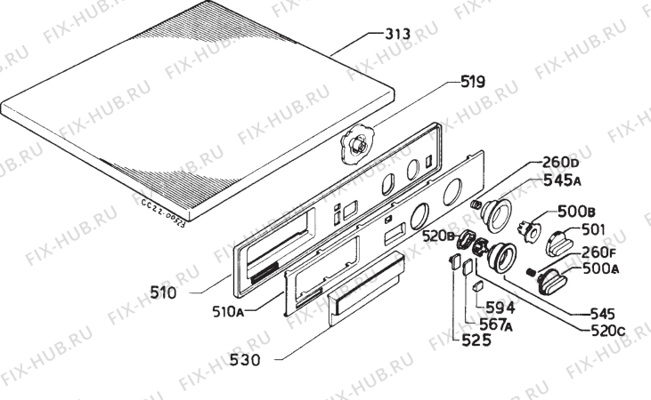 Взрыв-схема стиральной машины Electrolux WH268 - Схема узла Command panel 037