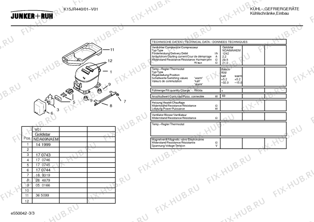 Взрыв-схема холодильника Junker&Ruh K15JR440 - Схема узла 03