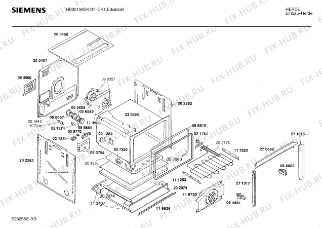 Взрыв-схема плиты (духовки) Siemens HB35150DK - Схема узла 03