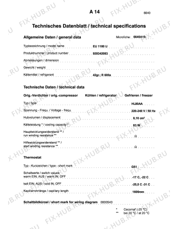 Взрыв-схема холодильника Aeg EU 1180 U - Схема узла Technical features