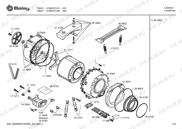 Взрыв-схема стиральной машины Balay 3TS637C TS637 - Схема узла 03