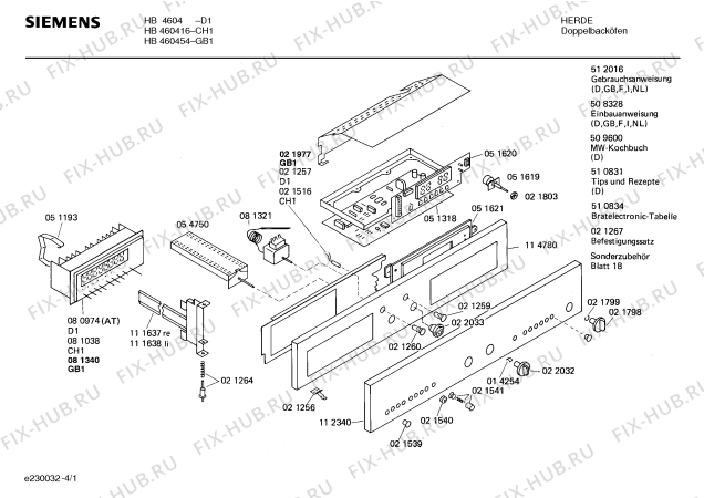 Схема №4 HB460454 с изображением Крышка для плиты (духовки) Siemens 00022188