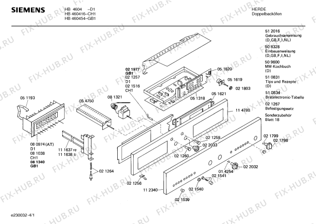 Схема №4 HB460454 с изображением Ручка для печи Bosch 00021798