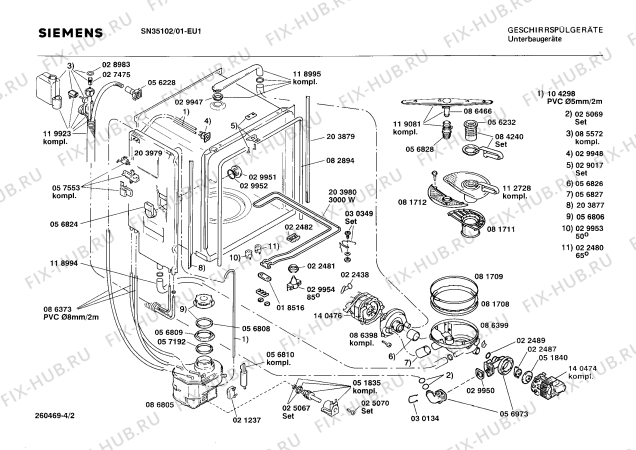 Взрыв-схема посудомоечной машины Siemens SN35102 - Схема узла 02
