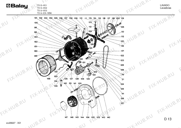 Взрыв-схема стиральной машины Balay T514EX T514EXPORT - Схема узла 02