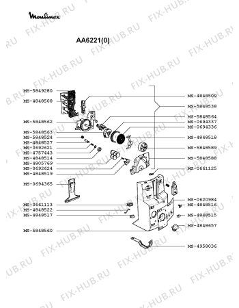 Взрыв-схема тостера (фритюрницы) Moulinex AA6221(0) - Схема узла WP002501.6P3