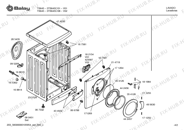 Взрыв-схема стиральной машины Balay 3TS645C TS645 - Схема узла 02