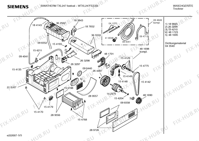 Взрыв-схема сушильной машины Siemens WTXL247FEE SIWATHERM TXL247 festival - Схема узла 05
