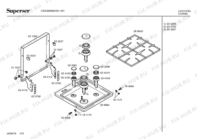 Взрыв-схема плиты (духовки) Superser CSA300N02 csa300n - Схема узла 03