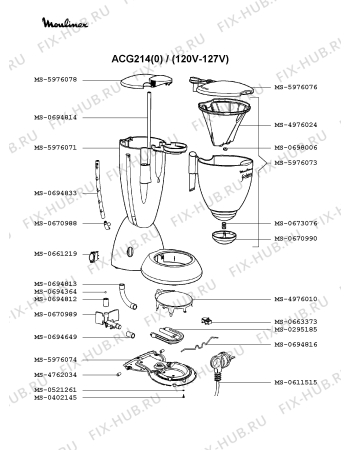 Взрыв-схема кофеварки (кофемашины) Moulinex ACG214(0) - Схема узла 4P001516.0P2